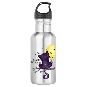 I Roll With Crazy Witches – Black Cat & Full Moon Stainless Steel Water Bottle