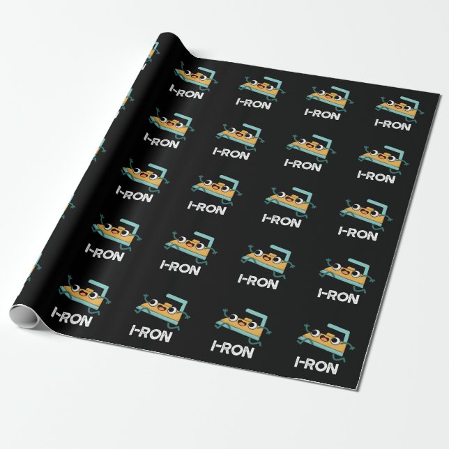 I-ron Funny Running Iron Pun Dark BG Wrapping Paper (Unrolled)
