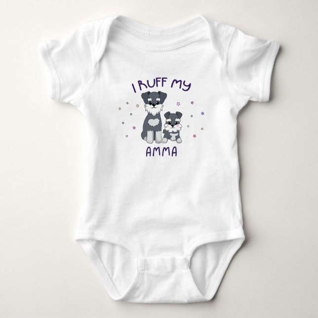 I Ruff My Amma - Cute Puppy Dogs Baby Bodysuit (Front)
