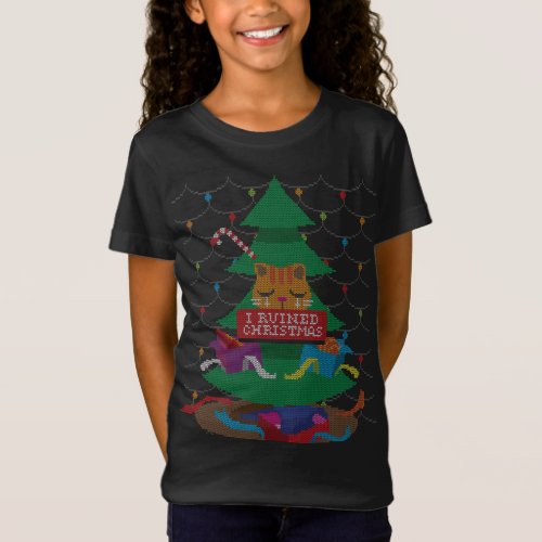 I Ruined Christmas Tree Funny Cat Ugly Christmas S T_Shirt