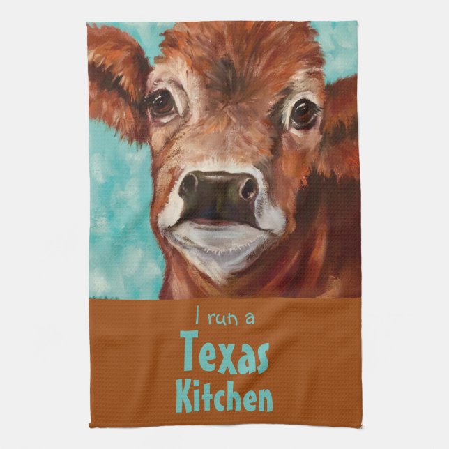 "I run a Texas kitchen" cow Kitchen Towel (Vertical)