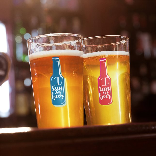 I Run For Beer Fitness Humor Blue Bottle Glass (Creator Uploaded)