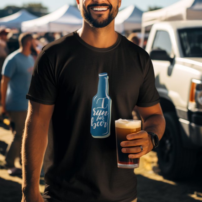 I Run For Beer Fitness Humor Blue Bottle T-Shirt (Creator Uploaded)
