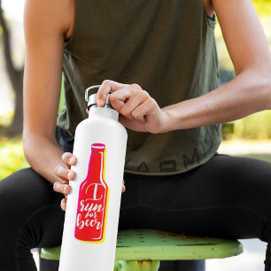 I Run For Beer Fitness Humor Red Beer Water Bottle