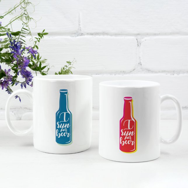 I Run For Beer Fitness Humor Red Blue Bottle Mug (Creator Uploaded)