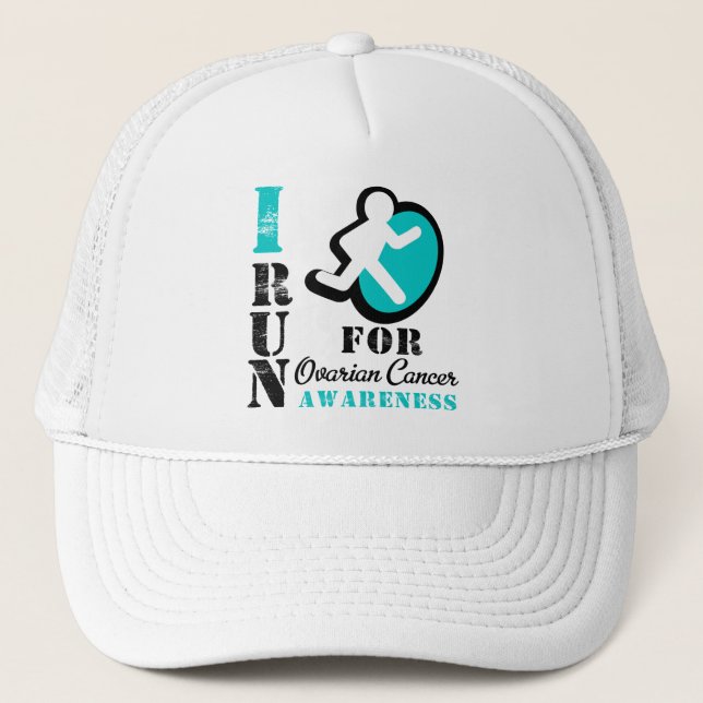 I Run For Ovarian Cancer Awareness Trucker Hat (Front)