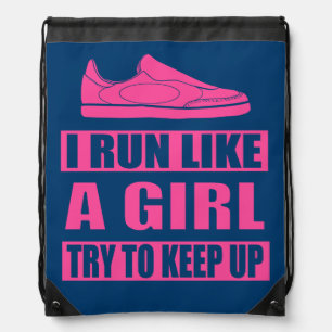 I Run Like a Girl Drawstring Bag