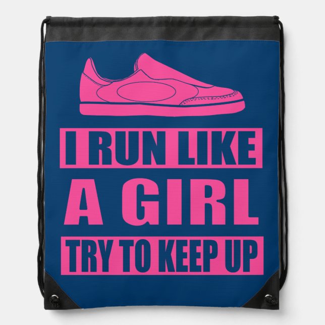 I Run Like a Girl Drawstring Bag (Front)