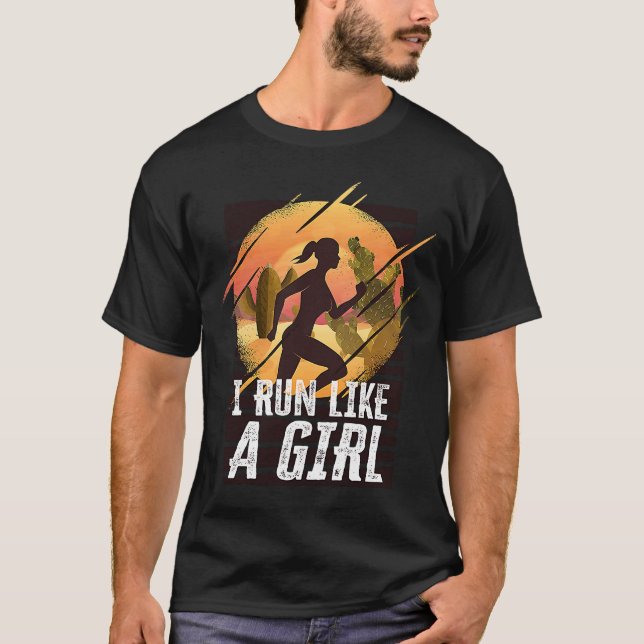 I Run Like A Girls Marathon Runner Marathoner T-Shirt (Front)