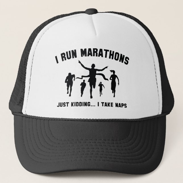 I Run Marathons Trucker Hat (Front)