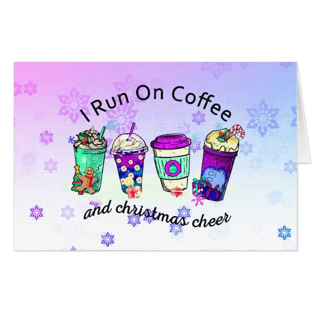 I Run On Coffee and Christmas Cheer Retro Holiday Card (Front Horizontal)