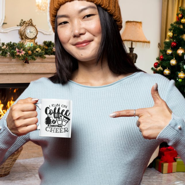 I Run On Coffee Christmas Cheer Black Script Name Mug (Creator Uploaded)
