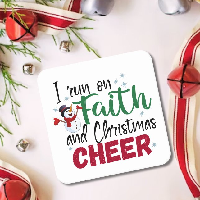 I Run On Faith and Christmas Cheer Festive Holiday Square Paper Coaster (I Run On Faith and Christmas Cheer Festive Holiday Square Paper Coaster)