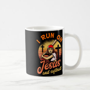 I Run On Jesus And Softball Christian Player Gift  Coffee Mug