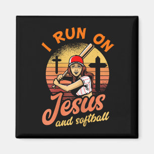 I Run On Jesus And Softball Christian Player Gift Magnet