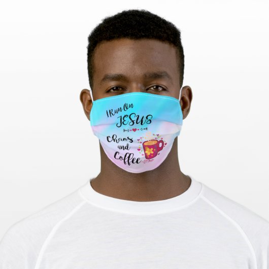 I Run On Jesus, Chaos And Coffee Adult Cloth Face Mask (Worn)