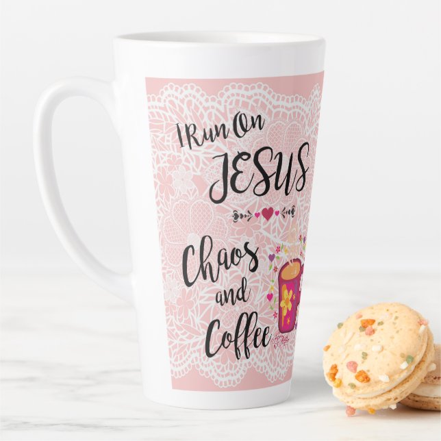 I Run On Jesus, Chaos and Coffee Latte Mug (In Situ)