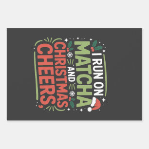 I Run on Matcha and Christmas Cheers Green Drink Wrapping Paper Sheets