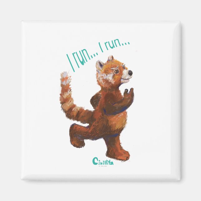 I run run red panda frige magnet (Front)