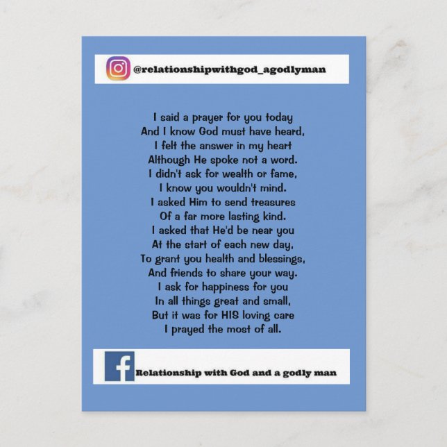 I SAID A PRAYER FOR YOU TODAY POSTCARD (Front)