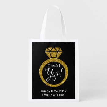 I Said Yes! Faux-glitter Gold Ring Bride-to-be Bag by keyandcompass at Zazzle