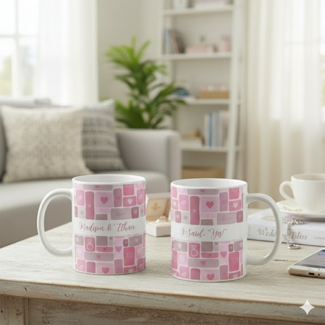 I Said Yes Pink Engagement Modern Script Coffee Mug (Creator Uploaded)