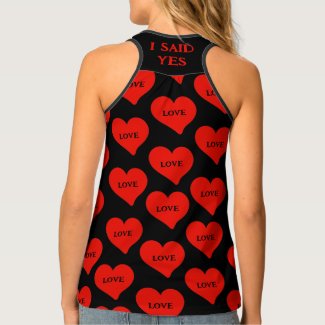 I Said Yes | Red Love Hearts Black Tank Top