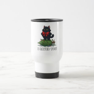 I Saved You" Funny Black Cat Christmas Tree Travel Mug