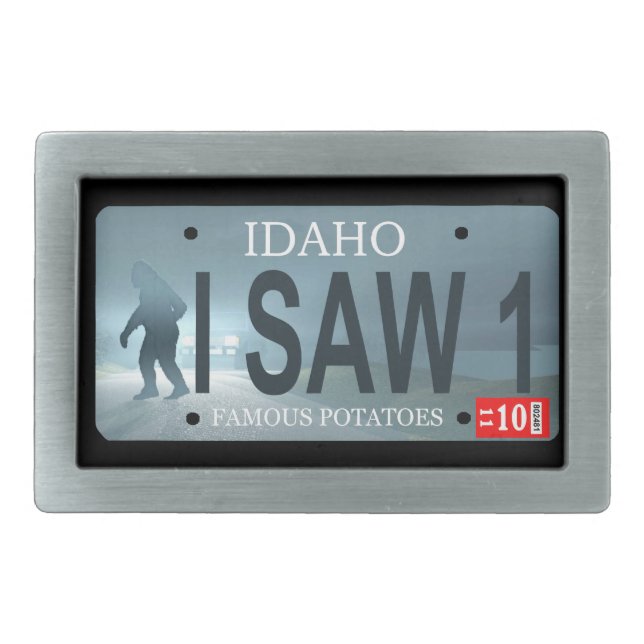 "I Saw 1" Sasquatch License Plate Belt Buckle (Front)