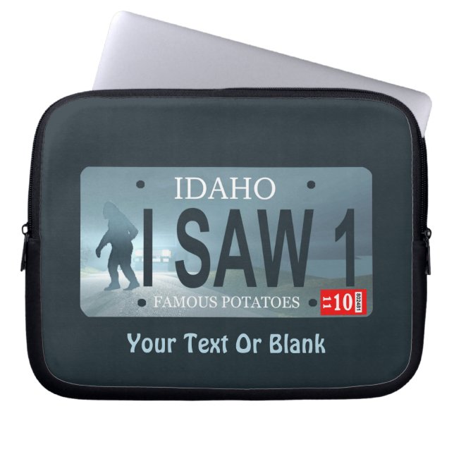 "I Saw 1" Sasquatch License Plate Laptop Sleeve (Front)