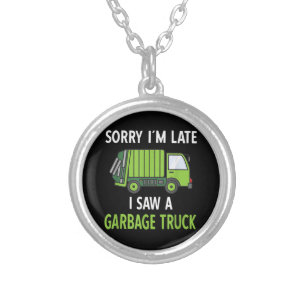 I Saw a Garbage Truck Costume Recycling Garbage Silver Plated Necklace