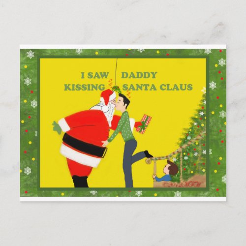 I Saw Daddy Kissing Santa Claus Gay Christmas Holiday Postcard