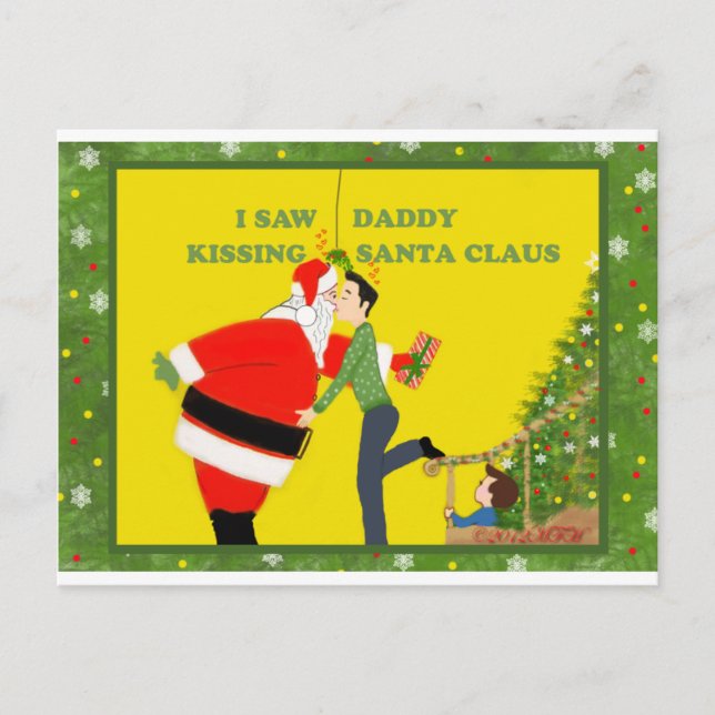 I Saw Daddy Kissing Santa Claus Gay Christmas Holiday Postcard (Front)