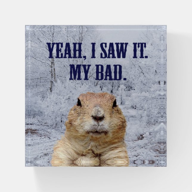 I Saw It Groundhog Day Paperweight (Front)