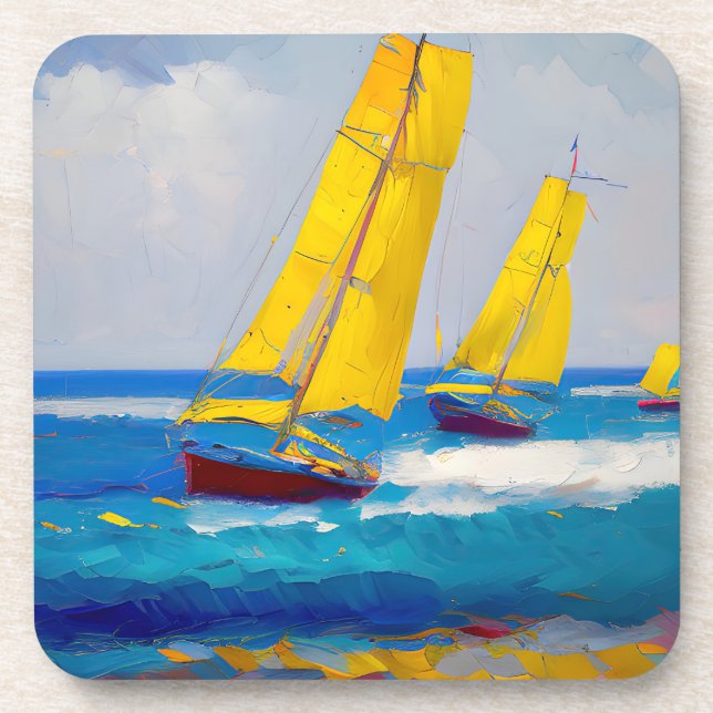 "I saw three boats" Seascape Beverage Coaster (Front)