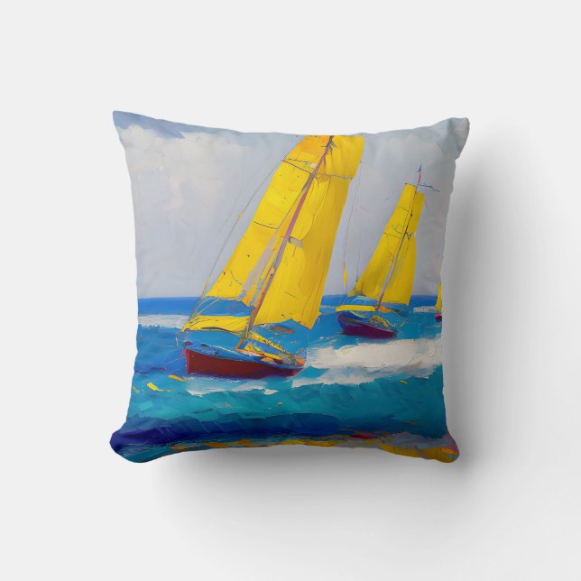 "I saw three boats" Seascape Throw Pillow (Front)