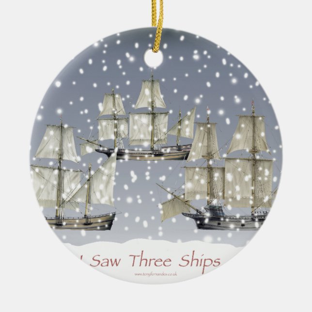 i saw three ships ceramic ornament (Front)