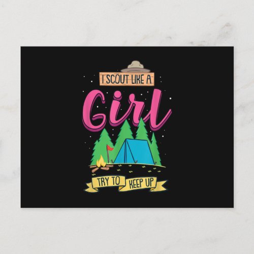 I Scout Like A Girl Try To Keep Up Funny Camping Announcement Postcard
