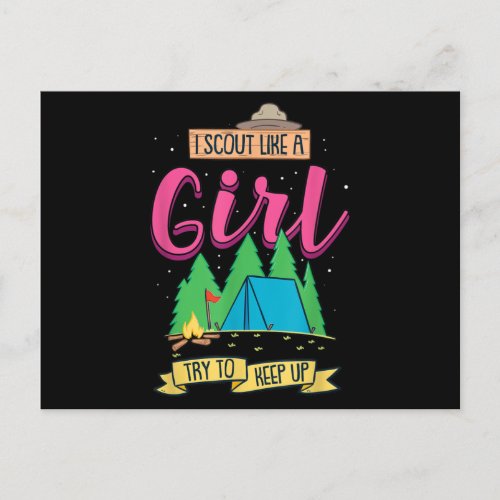 I Scout Like A Girl Try To Keep Up Funny Camping Announcement Postcard
