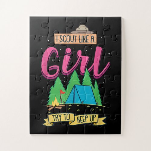 I Scout Like A Girl Try To Keep Up Funny Camping Jigsaw Puzzle