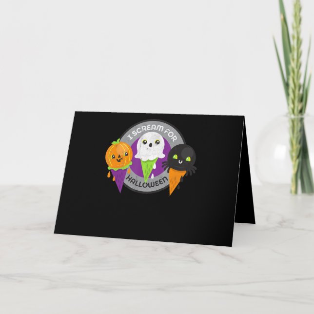 I Scream for Halloween Pumpkin Spider Ghost Card (Front)