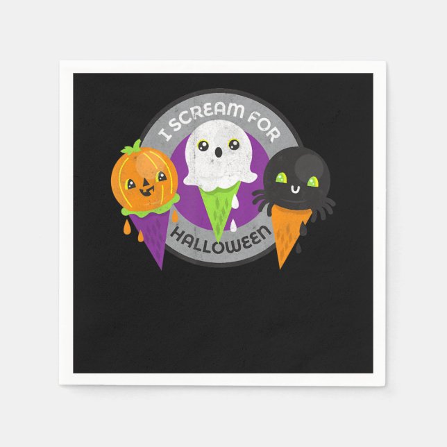 I Scream for Halloween Pumpkin Spider Ghost Napkins (Front)