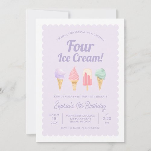 I Scream FOUR Ice Cream Birthday Invitation