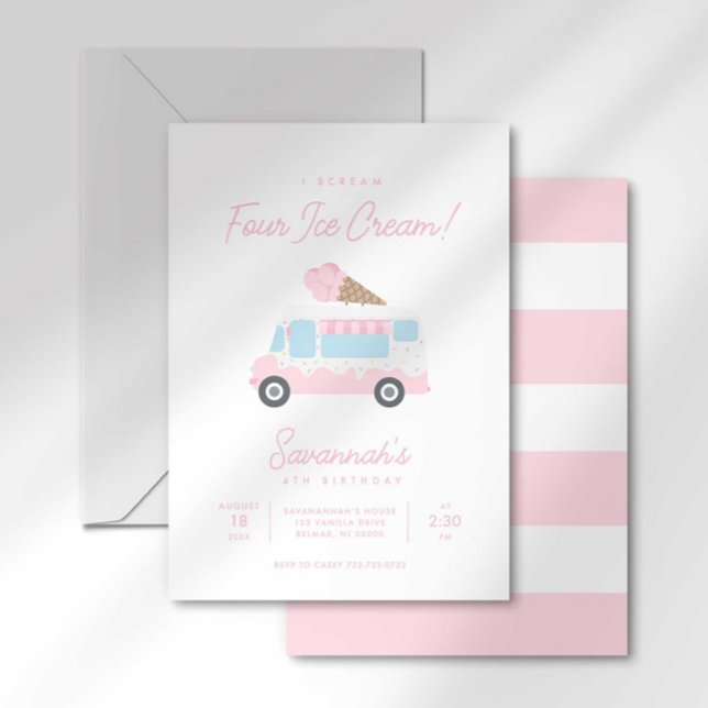 I Scream FOUR Ice Cream Birthday Invitation (Creator Uploaded)
