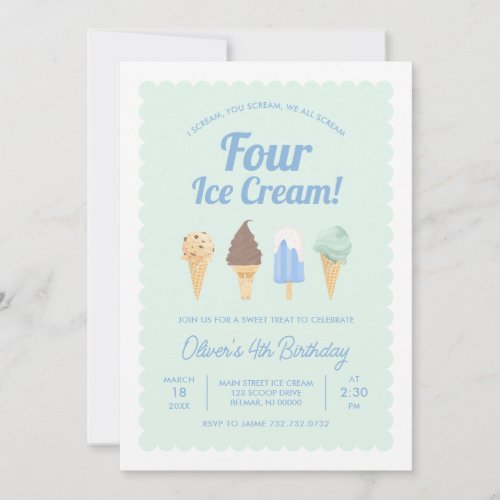 I Scream FOUR Ice Cream Birthday Invitation
