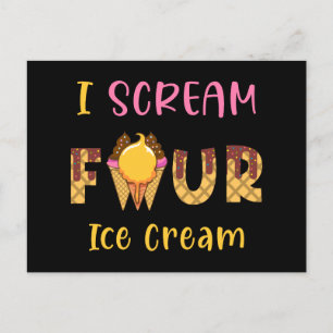 I Scream Four Ice Cream Kids Boy Girl 4th Birthday Holiday Postcard