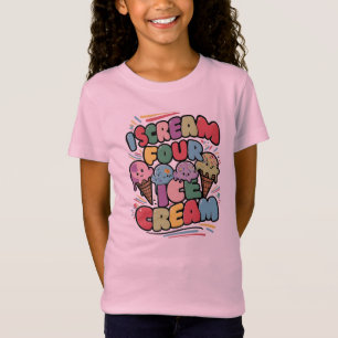 I Scream Four Ice Cream Pink 4th Birthday Girl T-Shirt