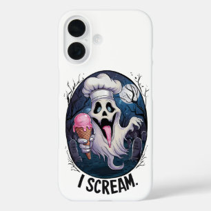 "I Scream" Funny Ghost Chef Halloween Ice Cream St iPhone 16 Case