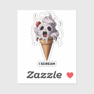 "I Scream" Funny Ghost Chef Halloween Ice Cream St Sticker