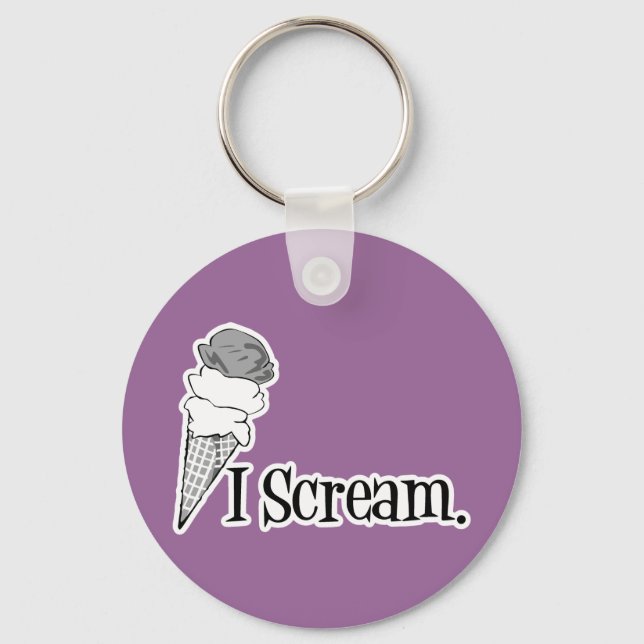 I Scream Ice Cream Cone B&W Keychain (Front)